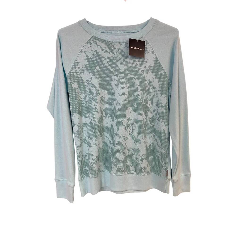 NEW EDDIE BAUER women's lightweight print long sleeve sweatshirt in aqua